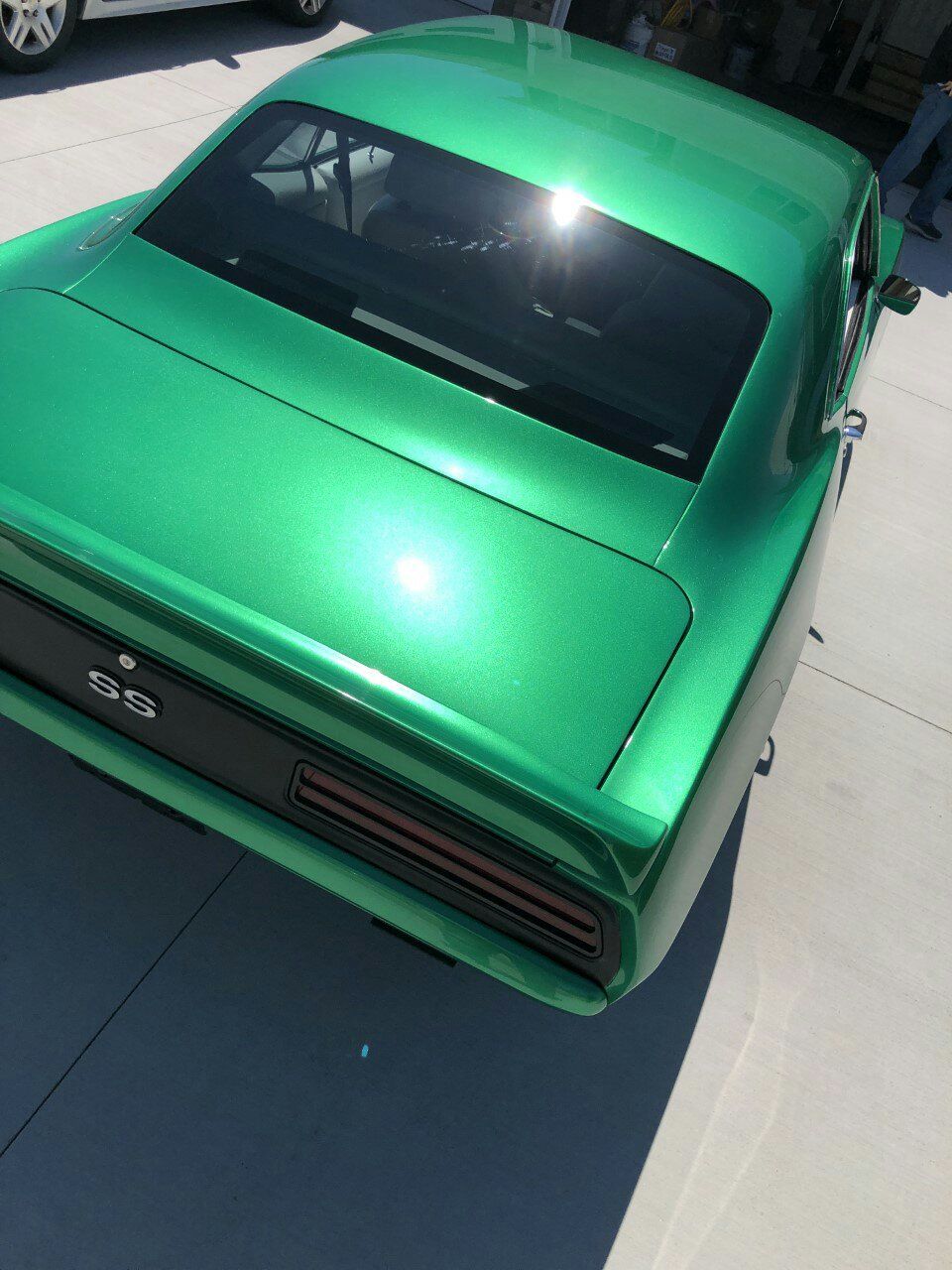 Green SS coupe from above